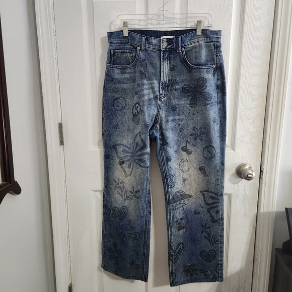 BDG Denim - BDG Graffiti high rise straight leg cowboy jeans embroidered kidcore 90s art 31